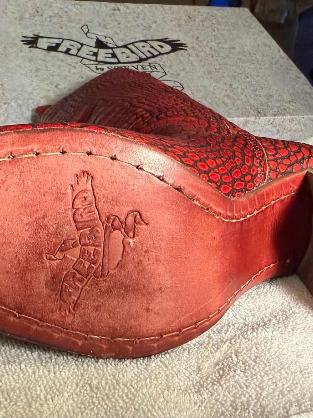 Freebird by Steven Red Croc-Embossed Over-the-Knee Boot MAKE OFFER - Picture 2 of 5